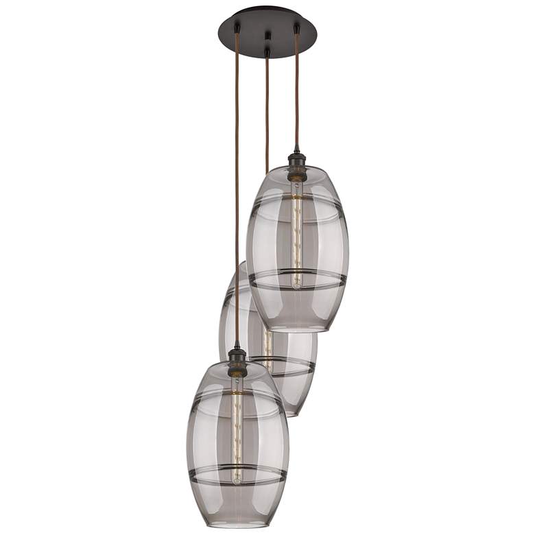 Image 1 Ballston Vaz 16.5"W 3-Light Oiled Bronze Corded Pendant w/ Smoke Shade