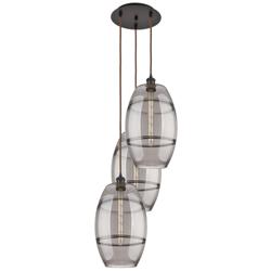 Ballston Vaz 16.5"W 3-Light Oiled Bronze Corded Pendant w/ Smoke Shade