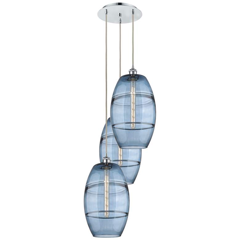 Image 1 Ballston Vaz 16.5"W 3-Light Polished Chrome Corded Pendant w/ Blue Sha
