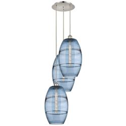 Ballston Vaz 16.5"W 3-Light Polished Nickel Corded Pendant w/ Blue Sha