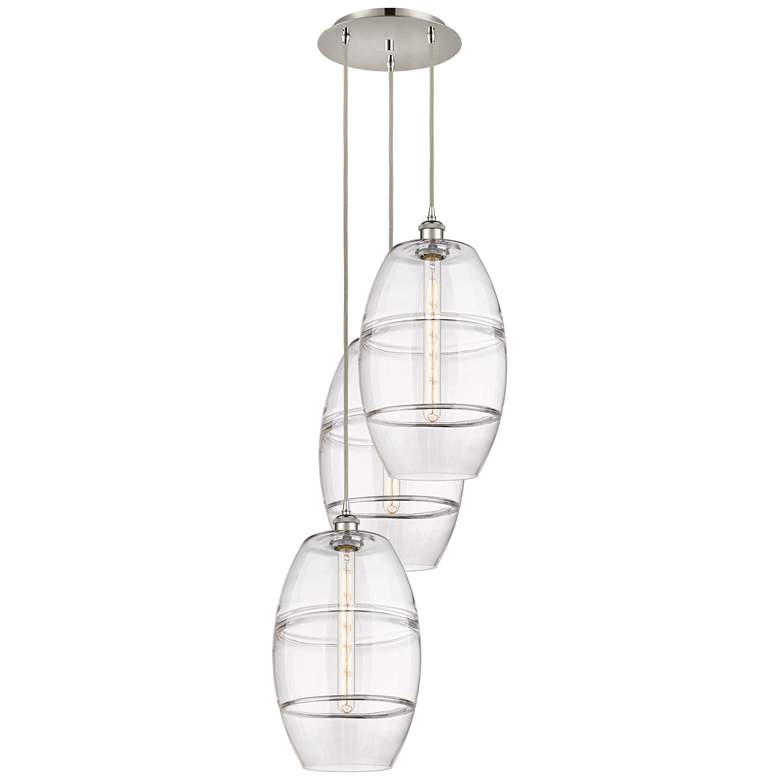 Image 1 Ballston Vaz 16.5"W 3-Light Polished Nickel Corded Pendant w/ Clear Sh