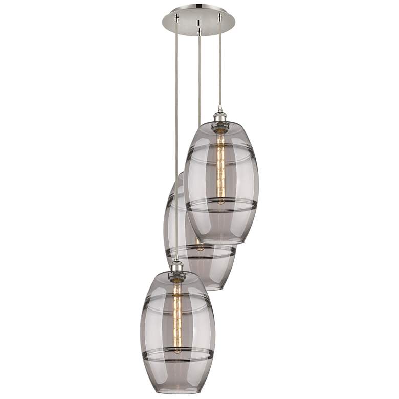 Image 1 Ballston Vaz 16.5"W 3-Light Polished Nickel Corded Pendant w/ Smoke Sh