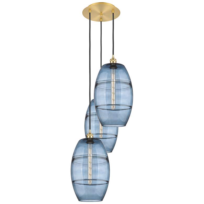 Image 1 Ballston Vaz 16.5"W 3-Light Satin Gold Corded Multi Pendant w/ Blue Sh