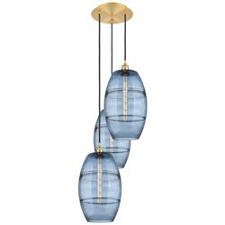 Ballston Vaz 16.5"W 3-Light Satin Gold Corded Multi Pendant w/ Blue Sh