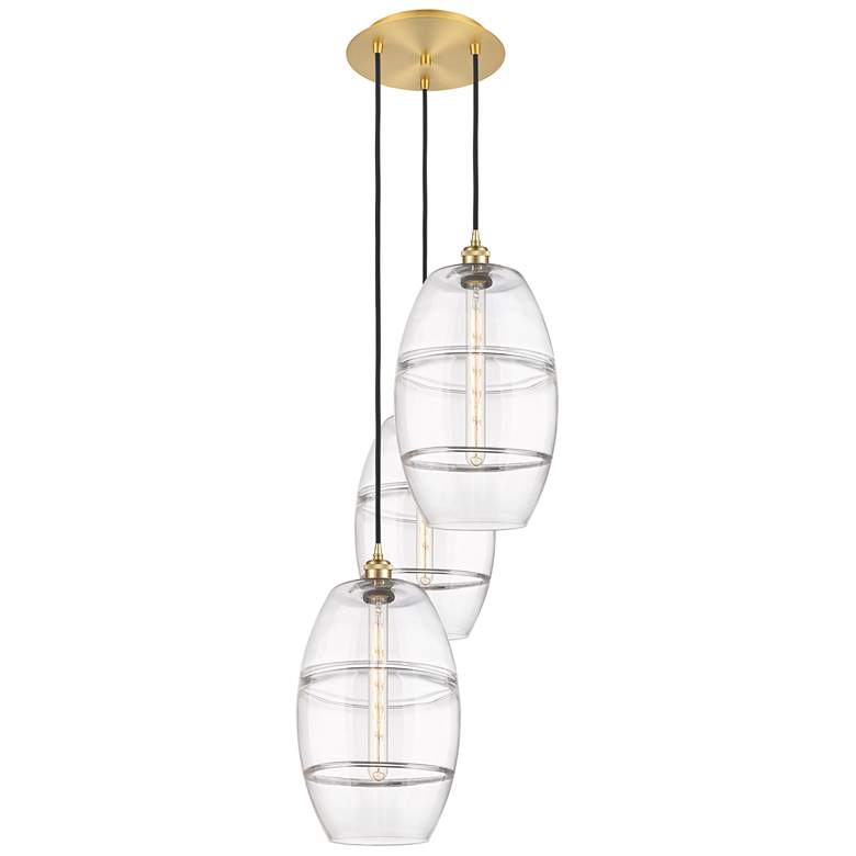 Image 1 Ballston Vaz 16.5"W 3-Light Satin Gold Corded Multi Pendant w/ Clear S