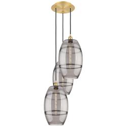 Ballston Vaz 16.5"W 3-Light Satin Gold Corded Pendant w/ Light Smoke S