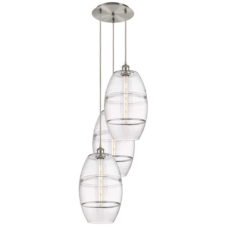Image 1 Ballston Vaz 16.5"W 3-Light Satin Nickel Corded Pendant w/ Clear Shade
