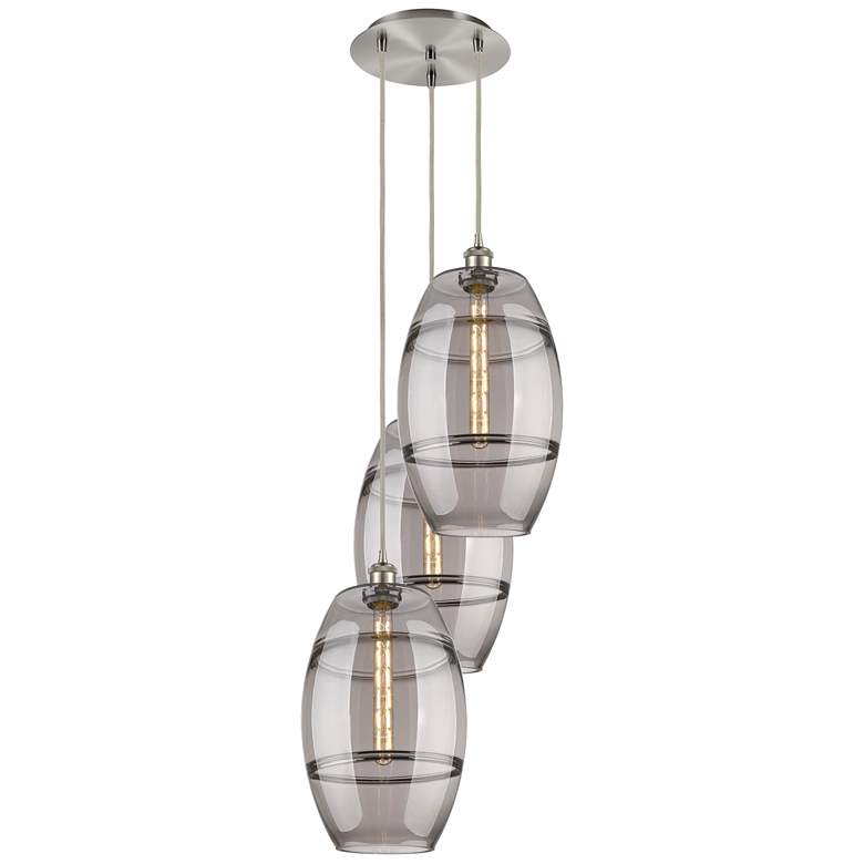 Image 1 Ballston Vaz 16.5"W 3-Light Satin Nickel Corded Pendant w/ Smoke Shade