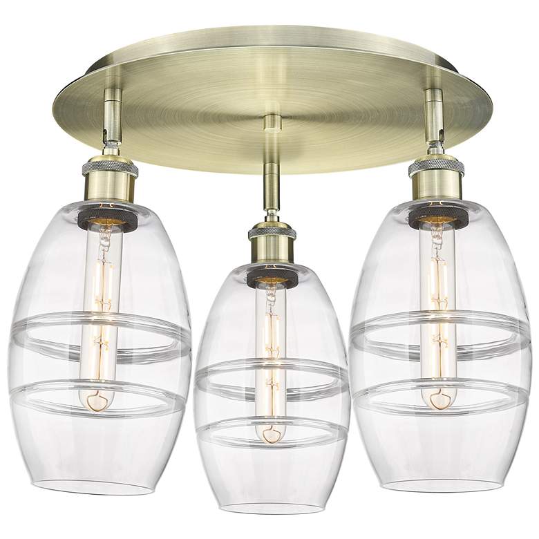 Image 1 Ballston Vaz 17.63" Wide 3-Light Antique Brass Flush Mount With Clear
