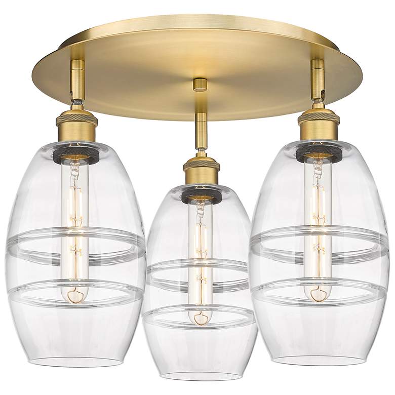 Image 1 Ballston Vaz 17.63" Wide 3-Light Brushed Brass Flush Mount With Clear