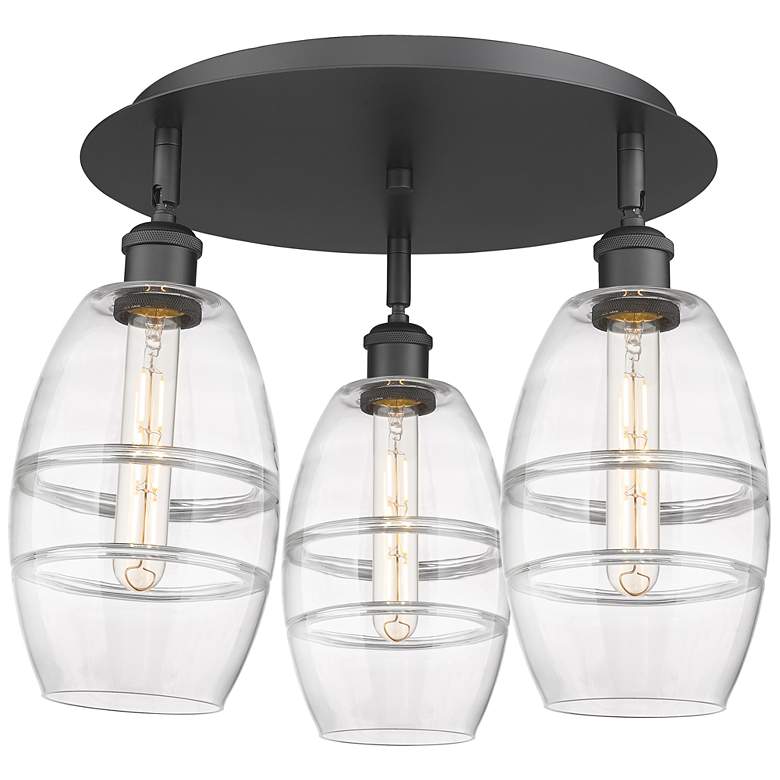 Image 1 Ballston Vaz 17.63" Wide 3-Light Matte Black Flush Mount With Clear Sh