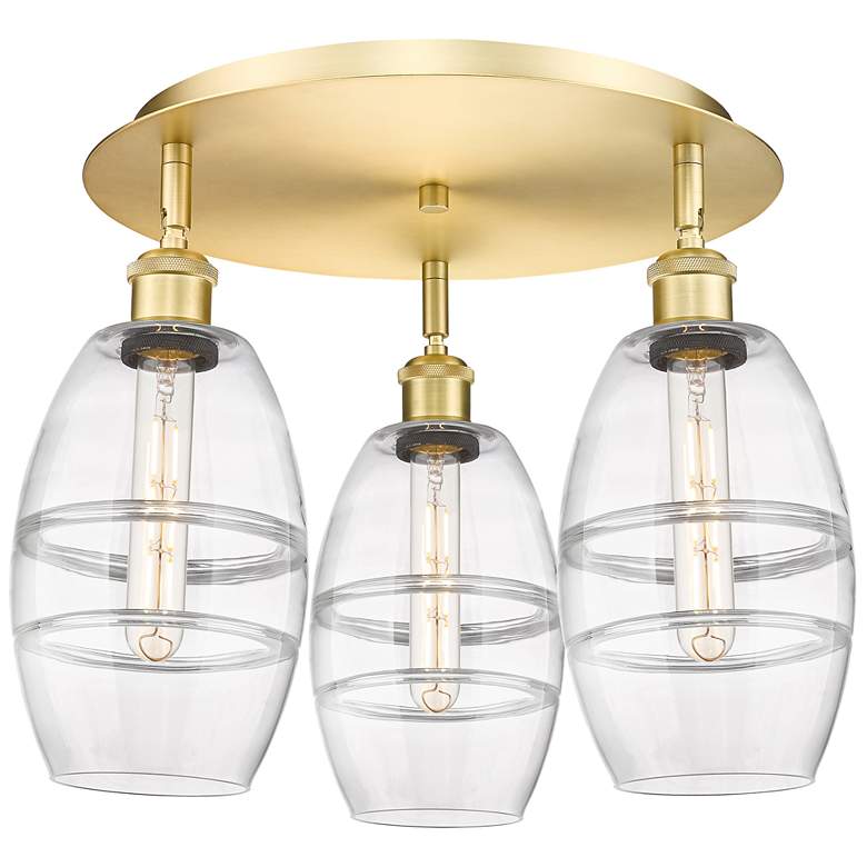 Image 1 Ballston Vaz 17.63" Wide 3-Light Satin Gold Flush Mount With Clear Sha