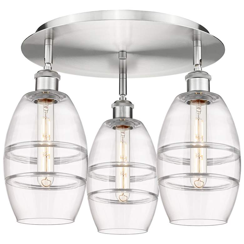Image 1 Ballston Vaz 17.63" Wide 3-Light Satin Nickel Flush Mount With Clear S