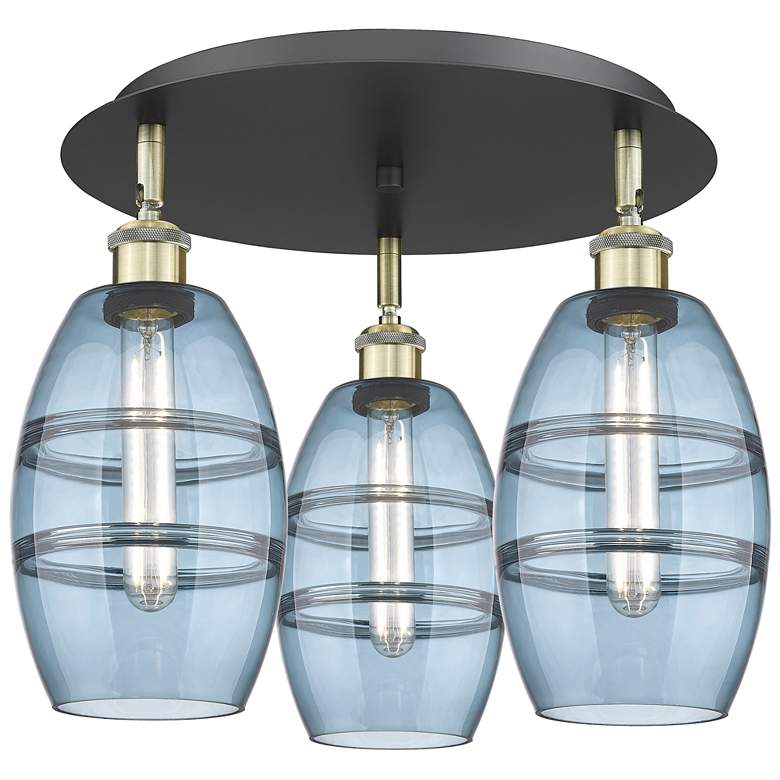 Image 1 Ballston Vaz 17.63"W 3-Light Black Brass Flush Mount w/ Princess Blue