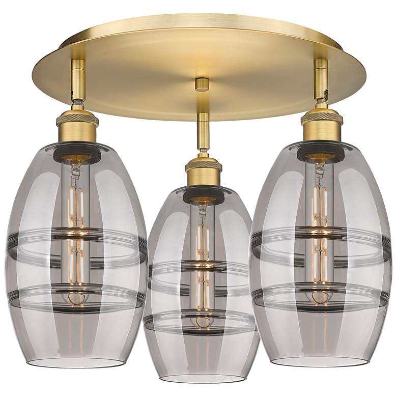 Image 1 Ballston Vaz 17.63"W 3-Light Brushed Brass Flush Mount w/ Light Smoke