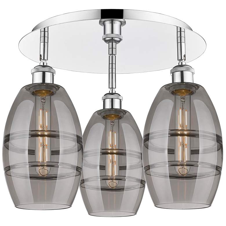Image 1 Ballston Vaz 17.63"W 3-Light Chrome Flush Mount w/ Smoke Shade