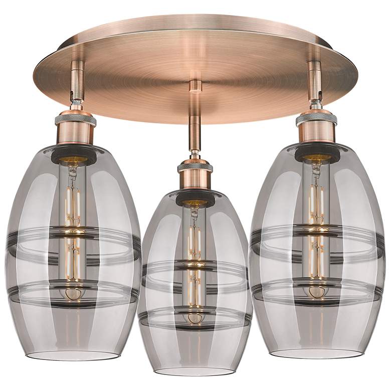 Image 1 Ballston Vaz 17.63"W 3-Light Copper Flush Mount w/ Light Smoke Shade