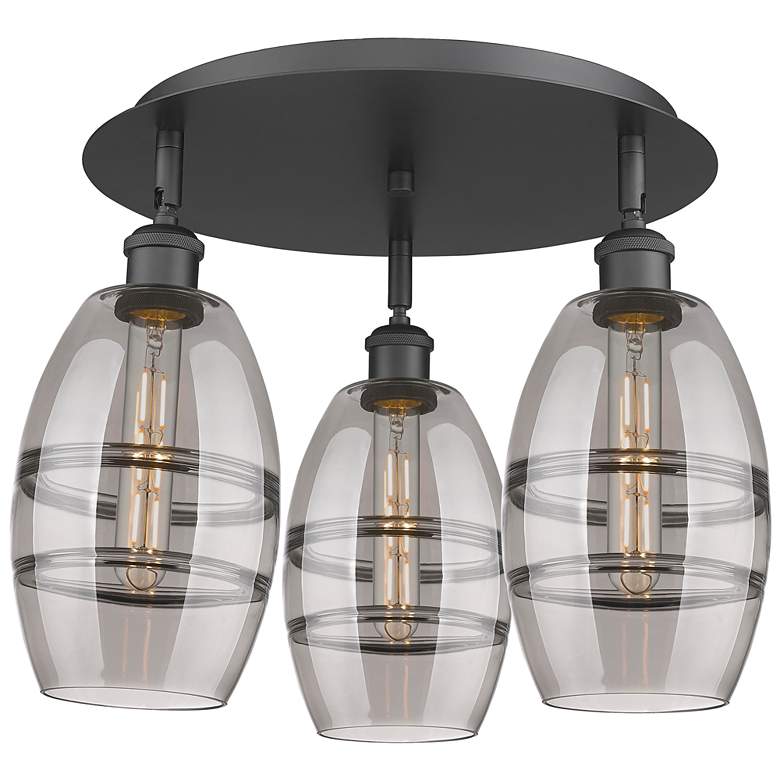 Image 1 Ballston Vaz 17.63"W 3-Light Matte Black Flush Mount w/ Light Smoke Sh