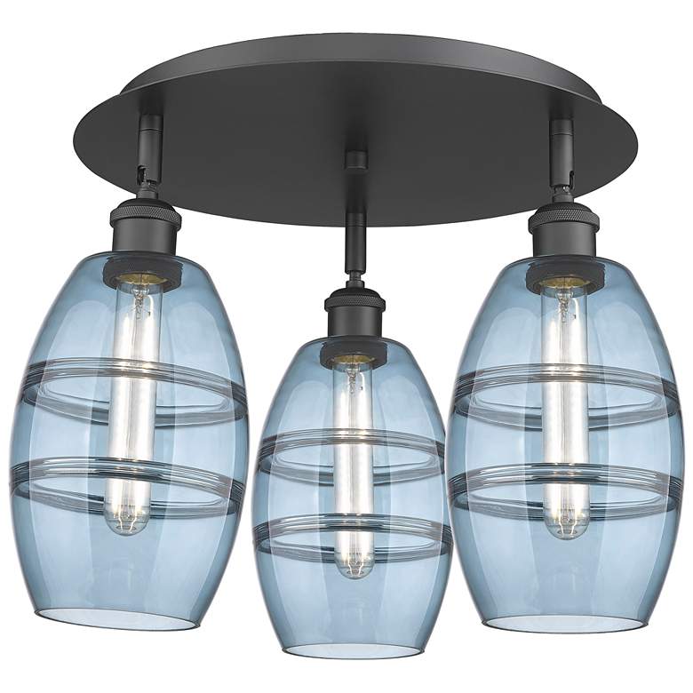 Image 1 Ballston Vaz 17.63"W 3-Light Matte Black Flush Mount w/ Princess Blue