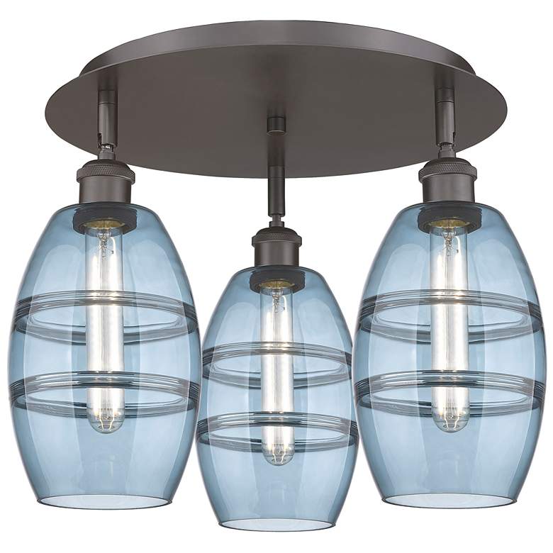 Image 1 Ballston Vaz 17.63"W 3-Light Oil Rubbed Bronze Flush Mount w/ Blue Sha
