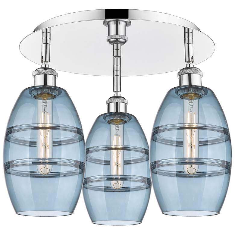 Image 1 Ballston Vaz 17.63"W 3-Light Polished Chrome Flush Mount w/ Blue Shade