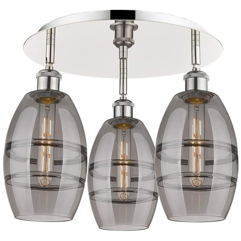 Image 1 Ballston Vaz 17.63"W 3-Light Polished Nickel Flush Mount w/ Smoke Shad
