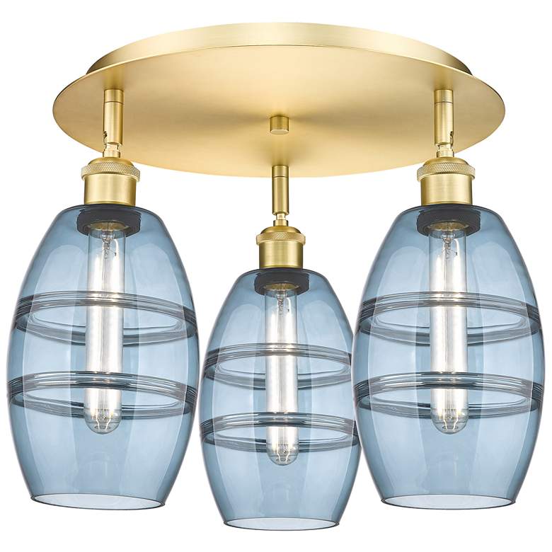 Image 1 Ballston Vaz 17.63"W 3-Light Satin Gold Flush Mount w/ Princess Blue S