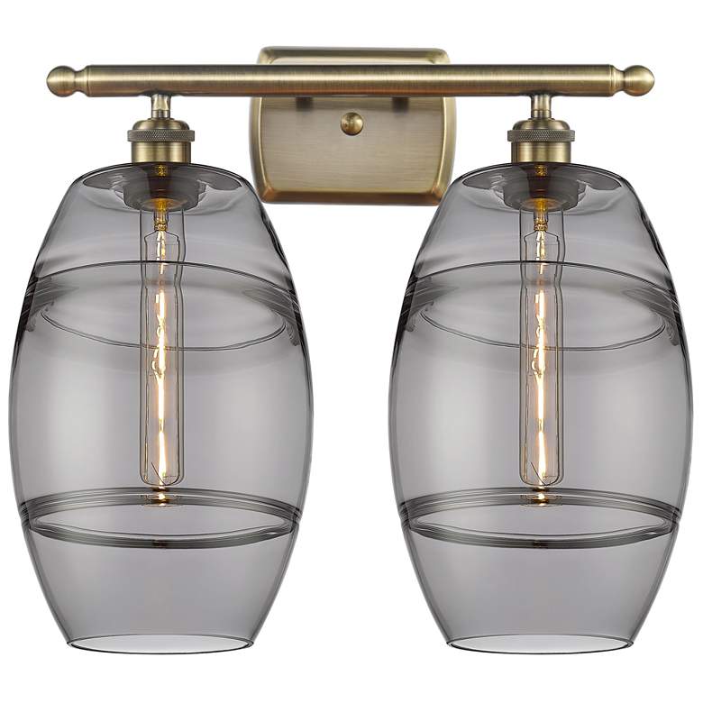 Image 1 Ballston Vaz 18" Wide 2 Light Antique Brass Bath Light w/ Light Smoke