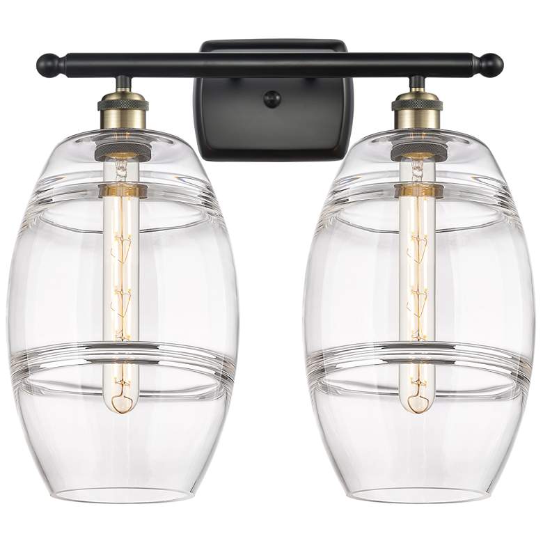 Image 1 Ballston Vaz 18" Wide 2 Light Black Antique Brass Bath Light w/ Clear