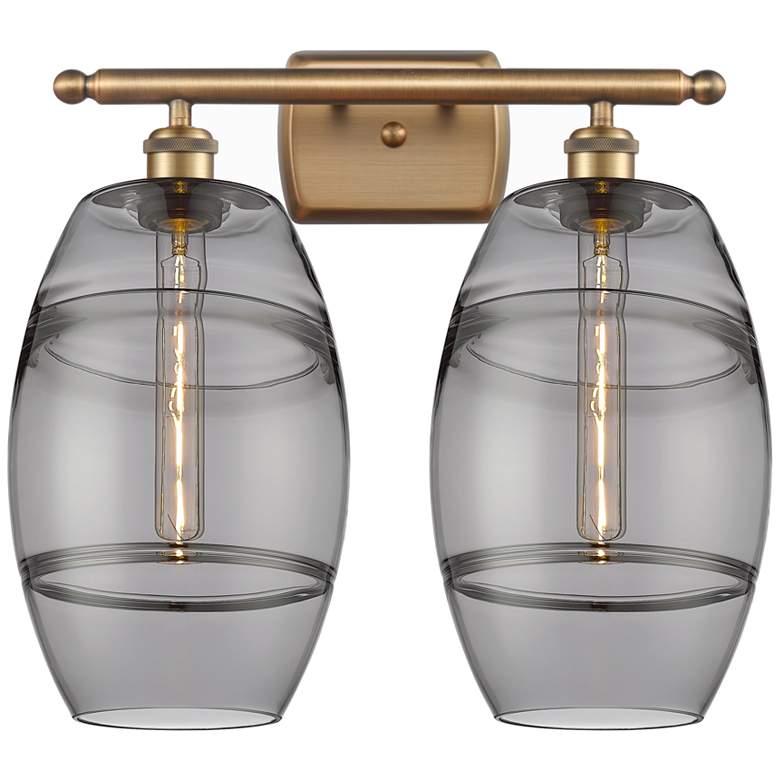 Image 1 Ballston Vaz 18" Wide 2 Light Brushed Brass Bath Light w/ Light Smoke