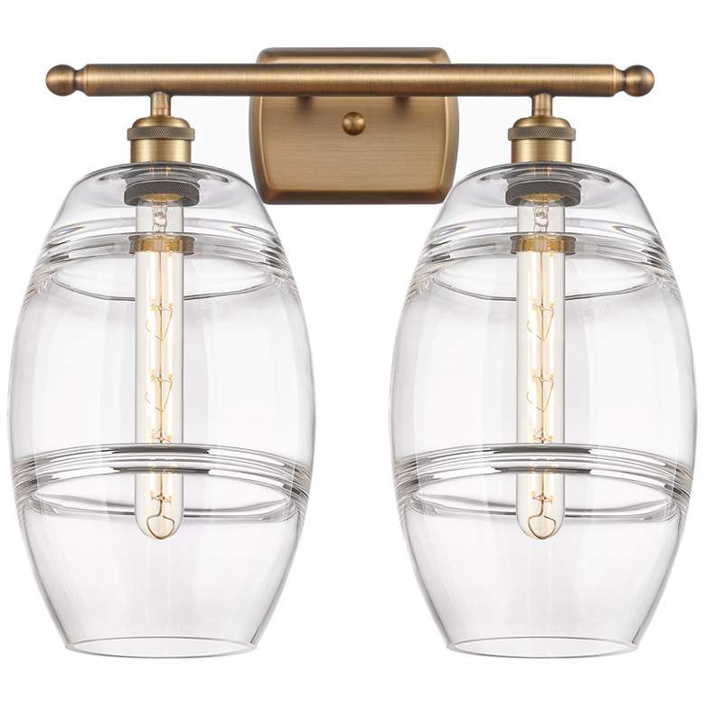 Image 1 Ballston Vaz 18" Wide 2 Light Brushed Brass Bath Light With Clear Shad