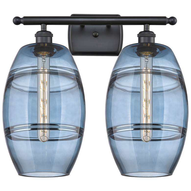 Image 1 Ballston Vaz 18" Wide 2 Light Matte Black Bath Light w/ Princess Blue
