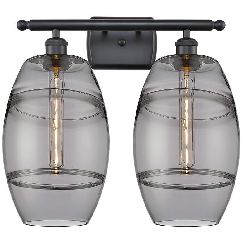 Image 1 Ballston Vaz 18" Wide 2 Light Matte Black Bath Light With Light Smoke