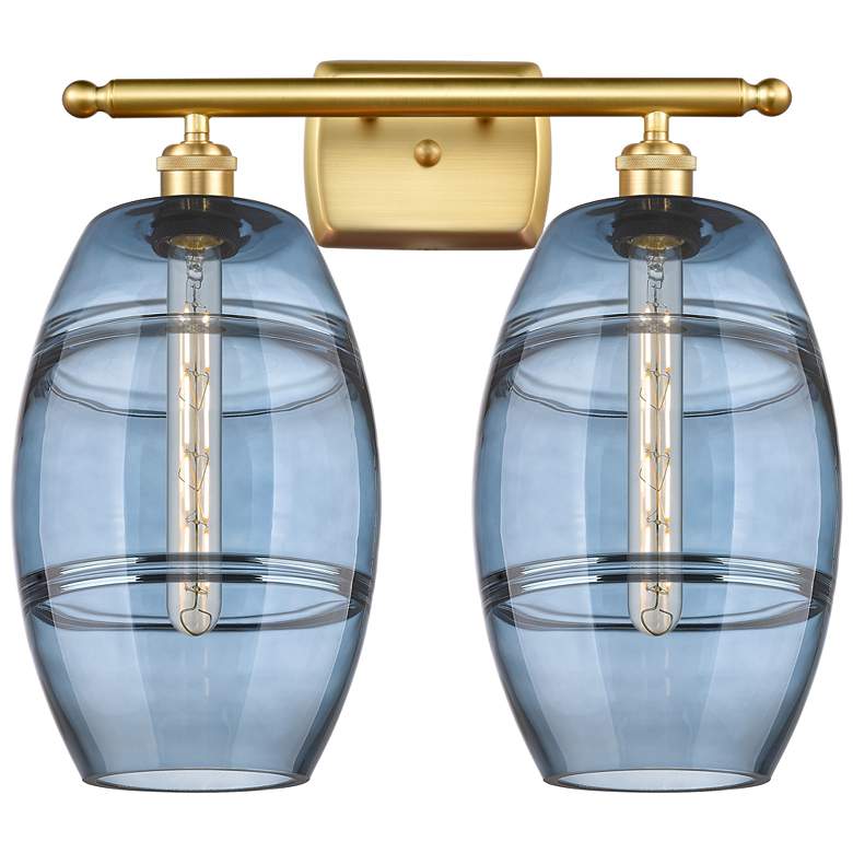 Image 1 Ballston Vaz 18" Wide 2 Light Satin Gold Bath Light w/ Princess Blue S