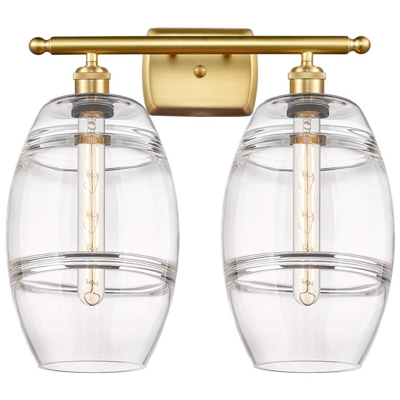 Image 1 Ballston Vaz 18" Wide 2 Light Satin Gold Bath Light With Clear Shade