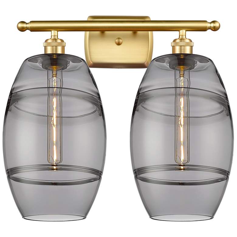 Image 1 Ballston Vaz 18" Wide 2 Light Satin Gold Bath Light With Light Smoke S