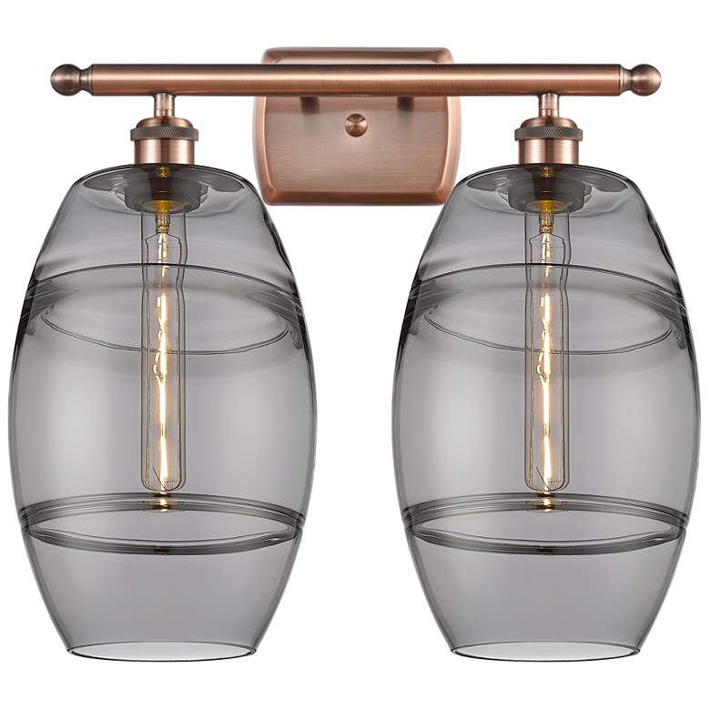 Image 1 Ballston Vaz 18"W 2 Light Antique Copper Bath Light w/ Light Smoke Sha
