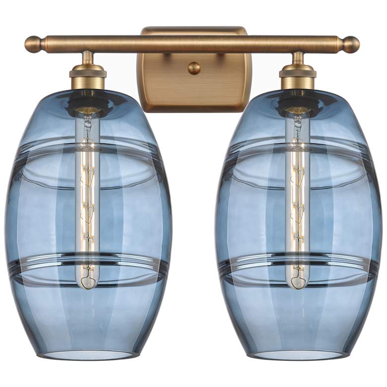 Image 1 Ballston Vaz 18"W 2 Light Brushed Brass Bath Light w/ Princess Blue Sh