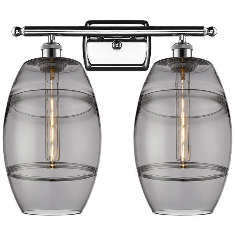 Image 1 Ballston Vaz 18"W 2 Light Polished Chrome Bath Light w/ Light Smoke Sh