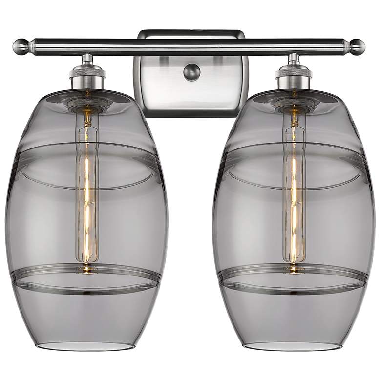 Image 1 Ballston Vaz 18"W 2 Light Satin Nickel Bath Light w/ Light Smoke Shade