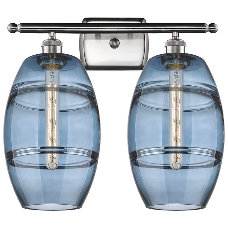 Image 1 Ballston Vaz 18"W 2 Light Satin Nickel Bath Light w/ Princess Blue Sha