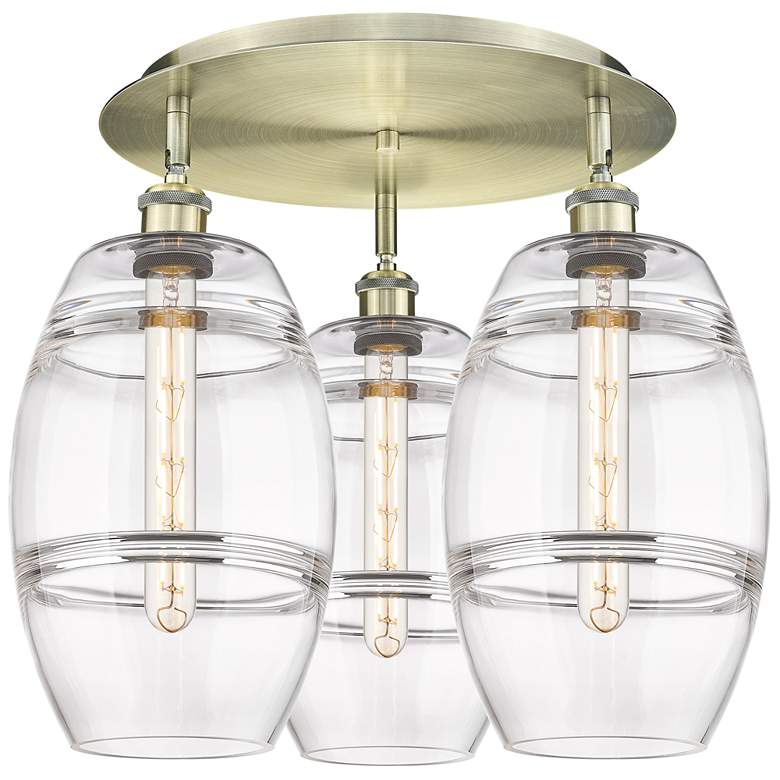 Image 1 Ballston Vaz 19.75" Wide 3-Light Antique Brass Flush Mount With Clear