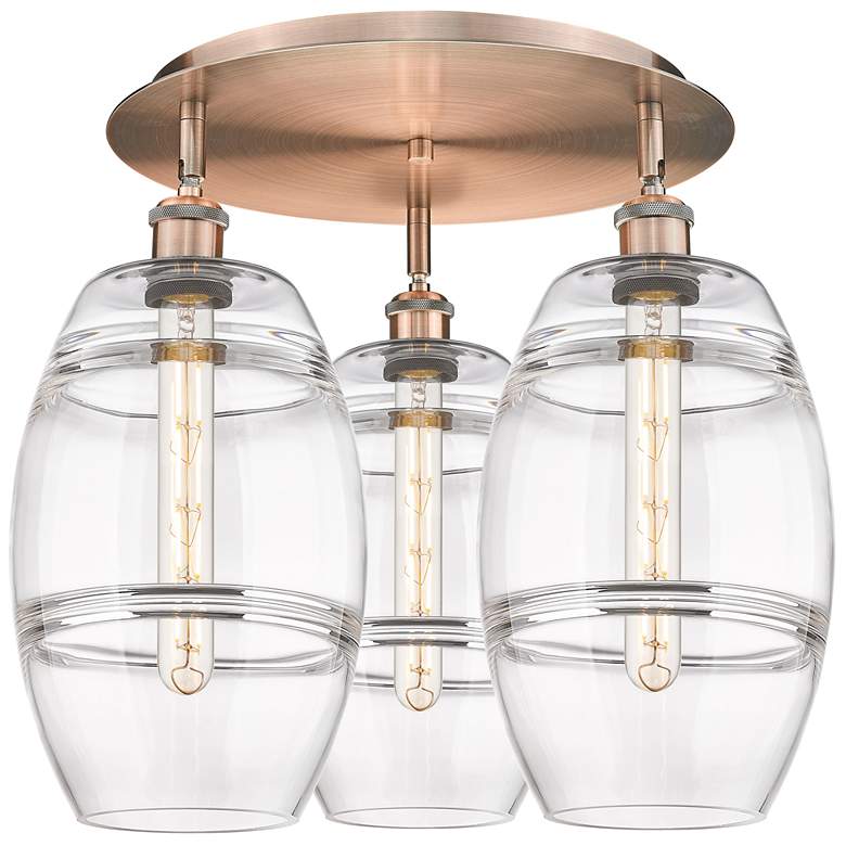 Image 1 Ballston Vaz 19.75" Wide 3-Light Antique Copper Flush Mount w/ Clear S