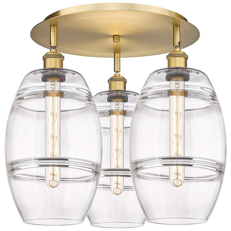 Image 1 Ballston Vaz 19.75" Wide 3-Light Brushed Brass Flush Mount With Clear