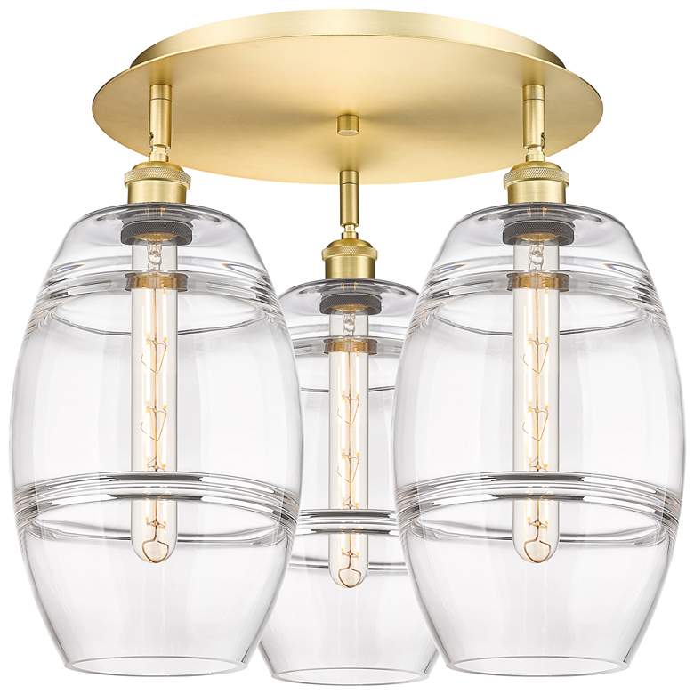 Image 1 Ballston Vaz 19.75" Wide 3-Light Satin Gold Flush Mount With Clear Sha
