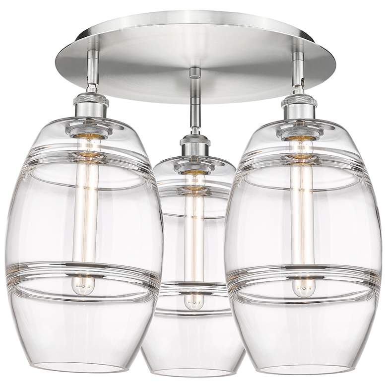 Image 1 Ballston Vaz 19.75" Wide 3-Light Satin Nickel Flush Mount With Clear S