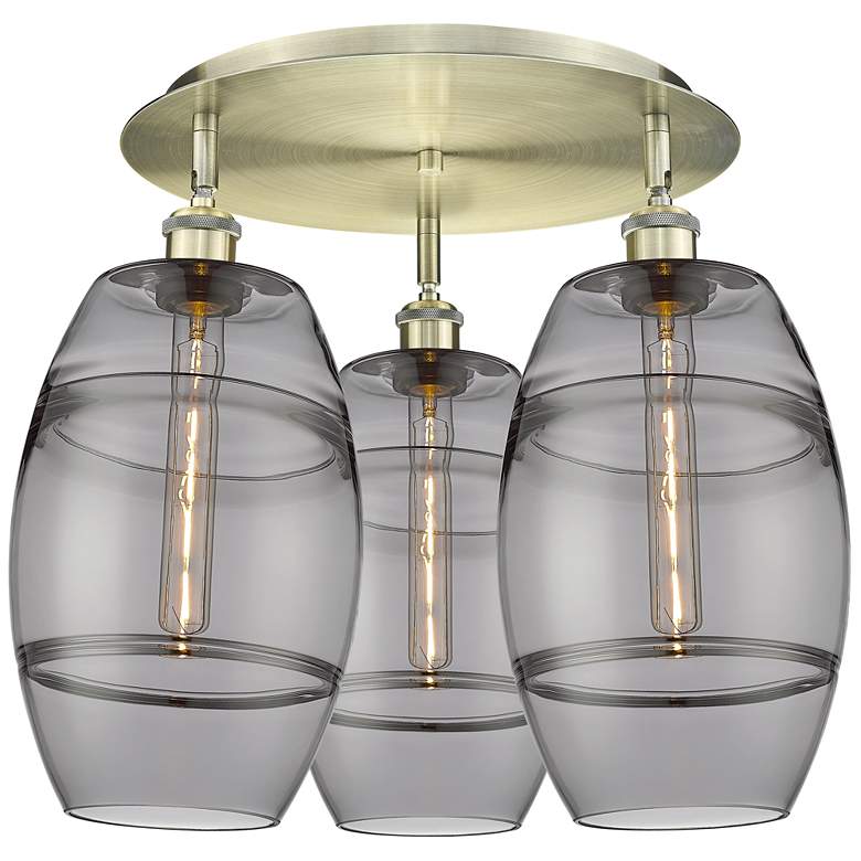 Image 1 Ballston Vaz 19.75"W 3-Light Antique Brass Flush Mount w/ Light Smoke