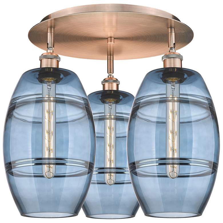 Image 1 Ballston Vaz 19.75"W 3-Light Antique Copper Flush Mount w/ Blue Shade