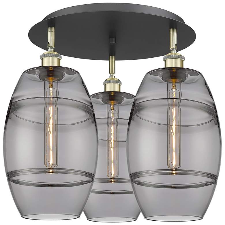 Image 1 Ballston Vaz 19.75"W 3-Light Black Brass Flush Mount w/ Light Smoke Sh