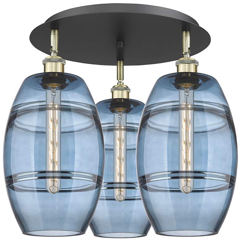 Image 1 Ballston Vaz 19.75"W 3-Light Black Brass Flush Mount w/ Princess Blue